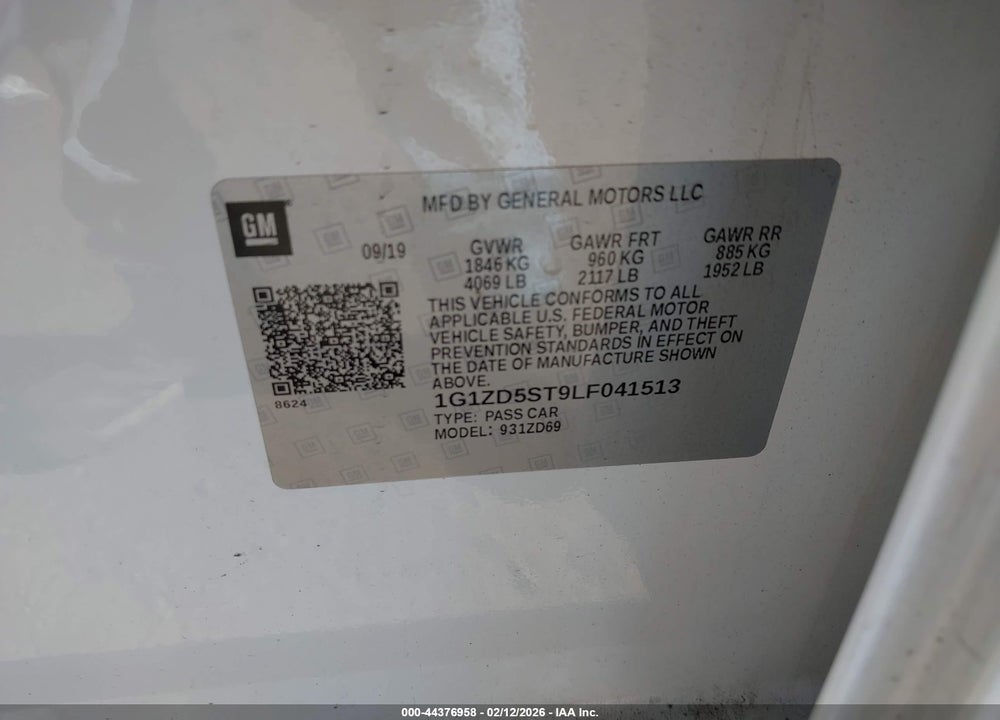 2020 CHEVROLET MALIBU FWD LT VIN: 1G1ZD5ST9LF041513