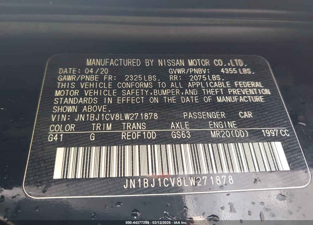 2020 NISSAN ROGUE SPORT S FWD XTRONIC CVT VIN: JN1BJ1CV8LW271878
