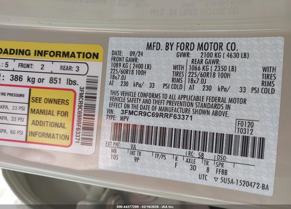 2024 FORD BRONCO SPORT OUTER BANKS VIN: 3FMCR9C69RRF63371