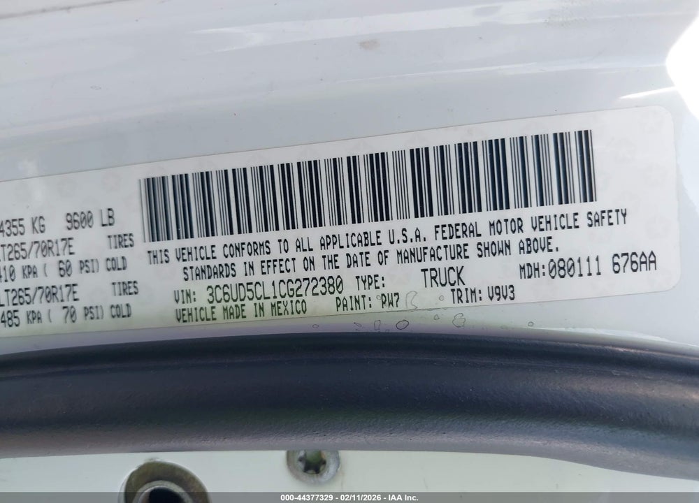 2012 RAM 2500 ST VIN: 3C6UD5CL1CG272380