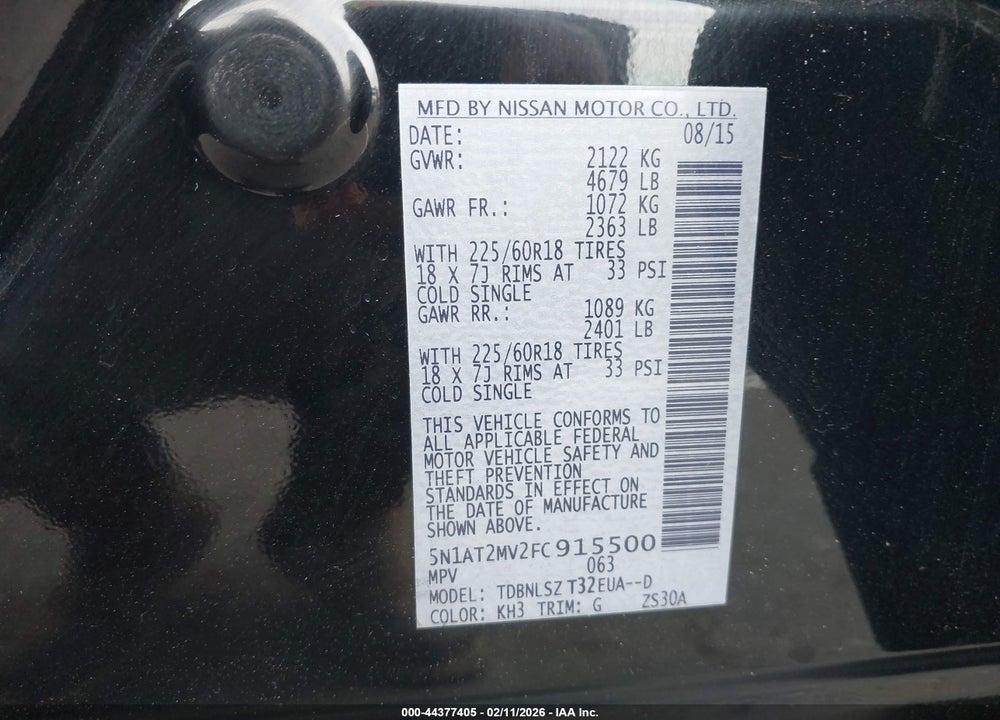 2015 NISSAN ROGUE SL VIN: 5N1AT2MV2FC915500