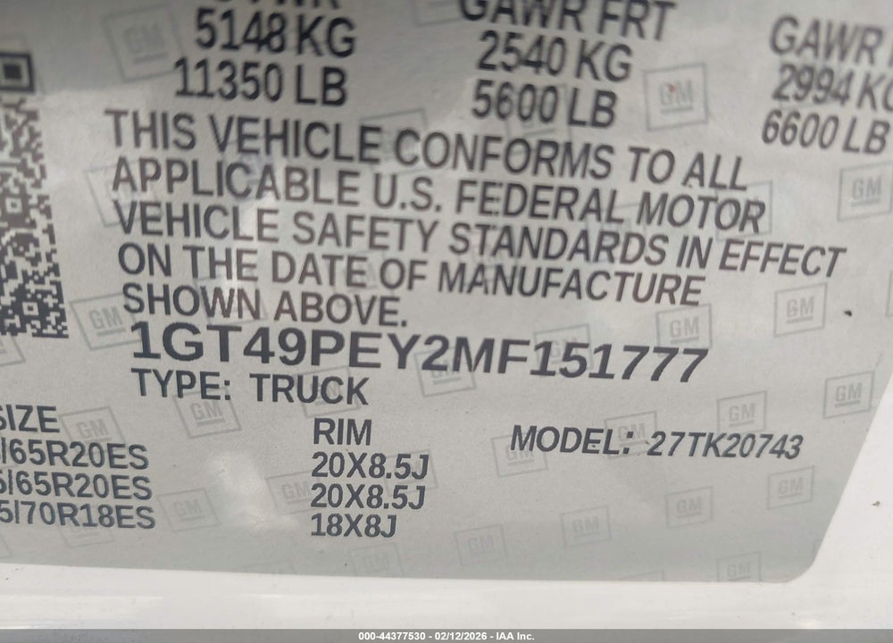 2021 GMC SIERRA 2500HD 4WD  STANDARD BED AT4 VIN: 1GT49PEY2MF151777