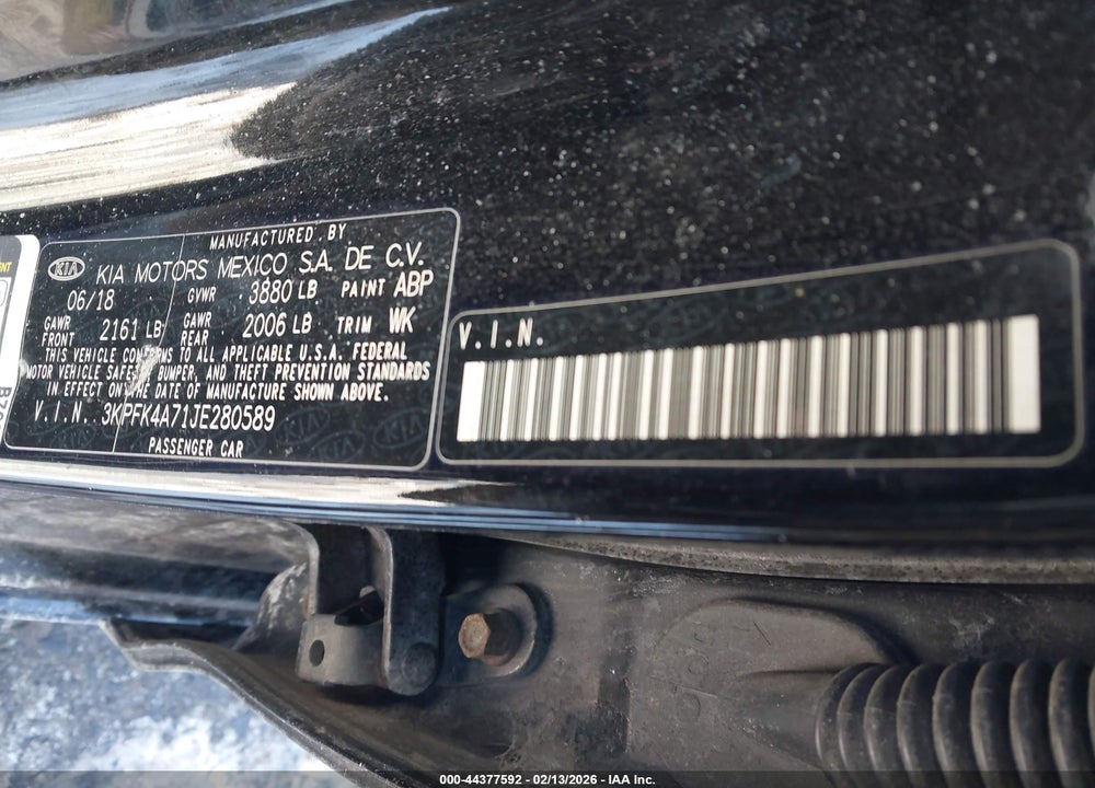 2018 KIA FORTE LX VIN: 3KPFK4A71JE280589