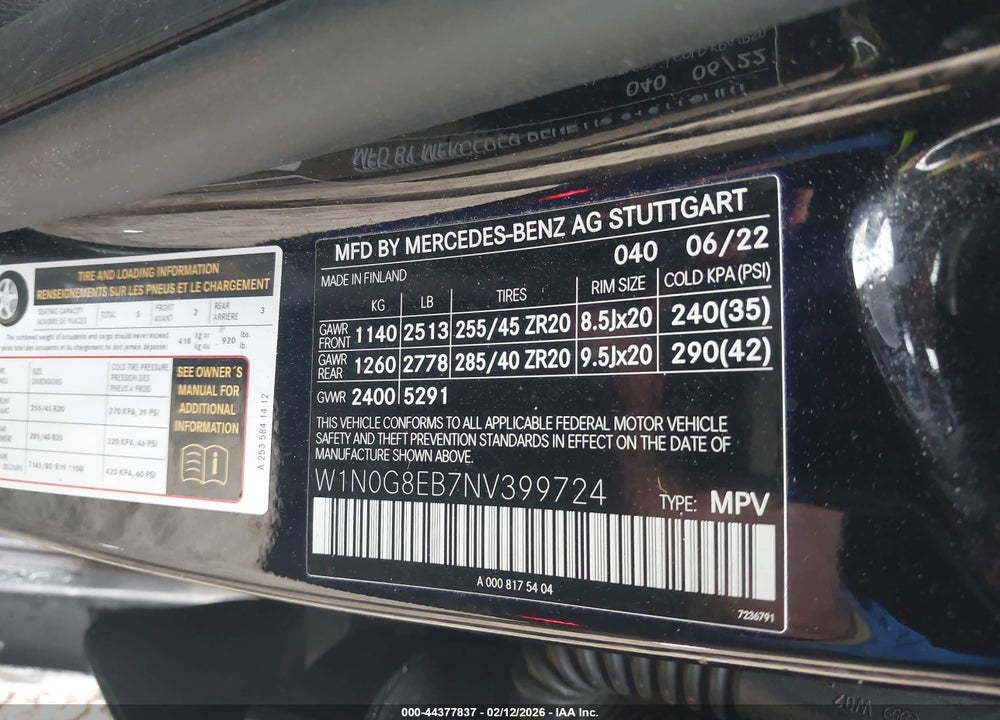 2022 MERCEDES-BENZ GLC 300 4MATIC SUV VIN: W1N0G8EB7NV399724