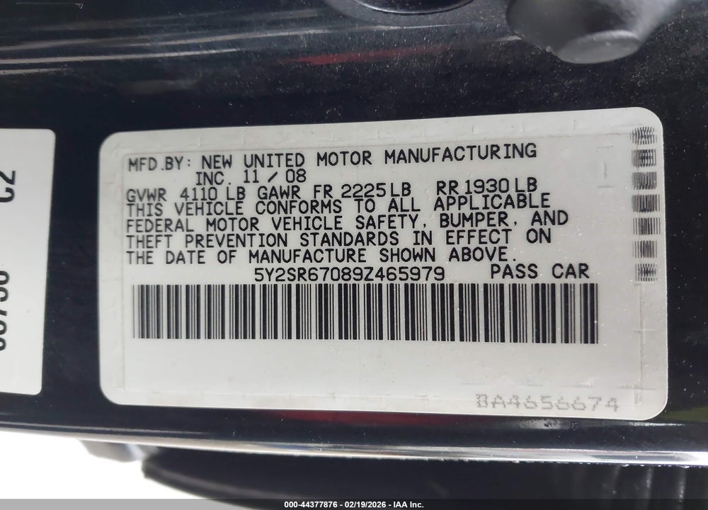 2009 PONTIAC VIBE GT VIN: 5Y2SR67089Z465979