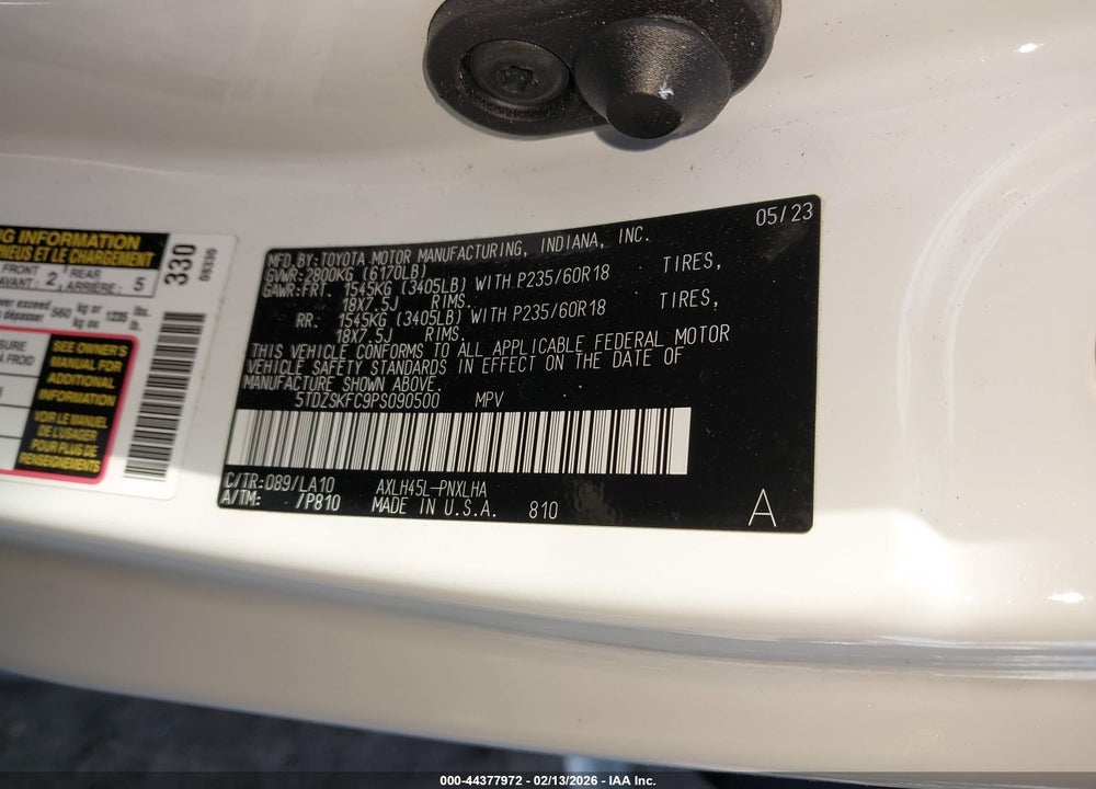 2023 TOYOTA SIENNA LIMITED VIN: 5TDZSKFC9PS090500