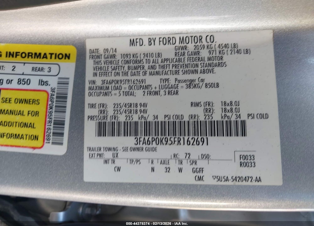2015 FORD FUSION TITANIUM VIN: 3FA6P0K95FR162691