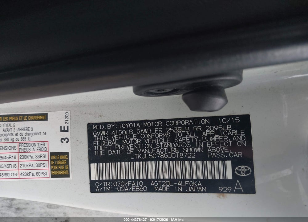 2016 SCION TC VIN: JTKJF5C78GJ018722