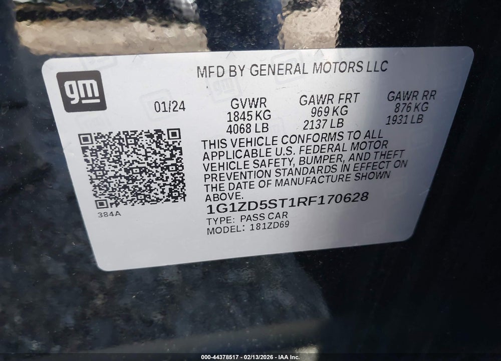 2024 CHEVROLET MALIBU FWD 1LT VIN: 1G1ZD5ST1RF170628