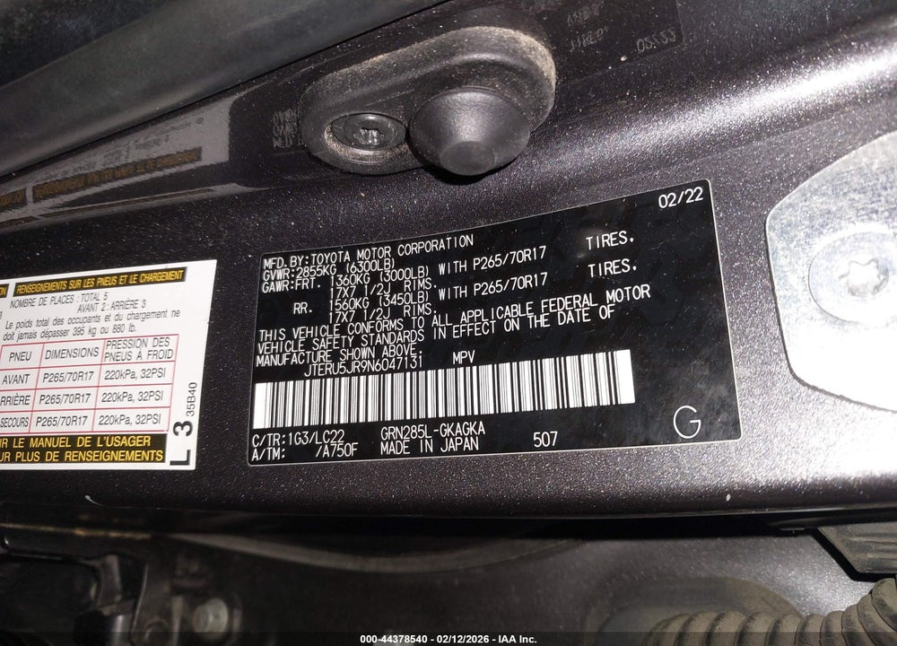 2022 TOYOTA 4RUNNER TRD OFF ROAD PREMIUM VIN: JTERU5JR9N6047131