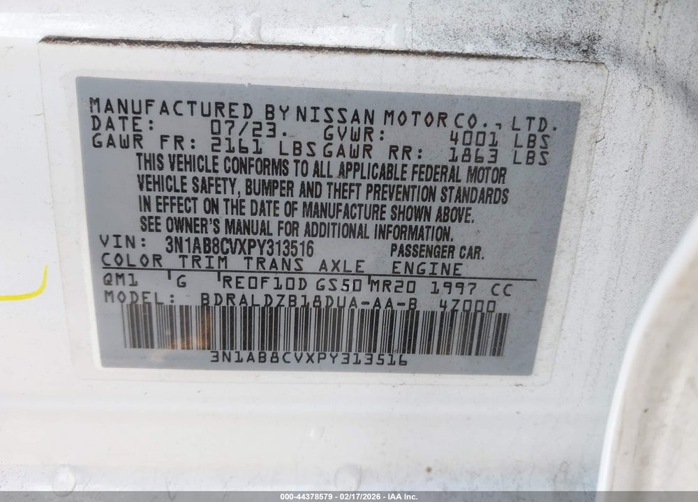 2023 NISSAN SENTRA SV XTRONIC CVT VIN: 3N1AB8CVXPY313516