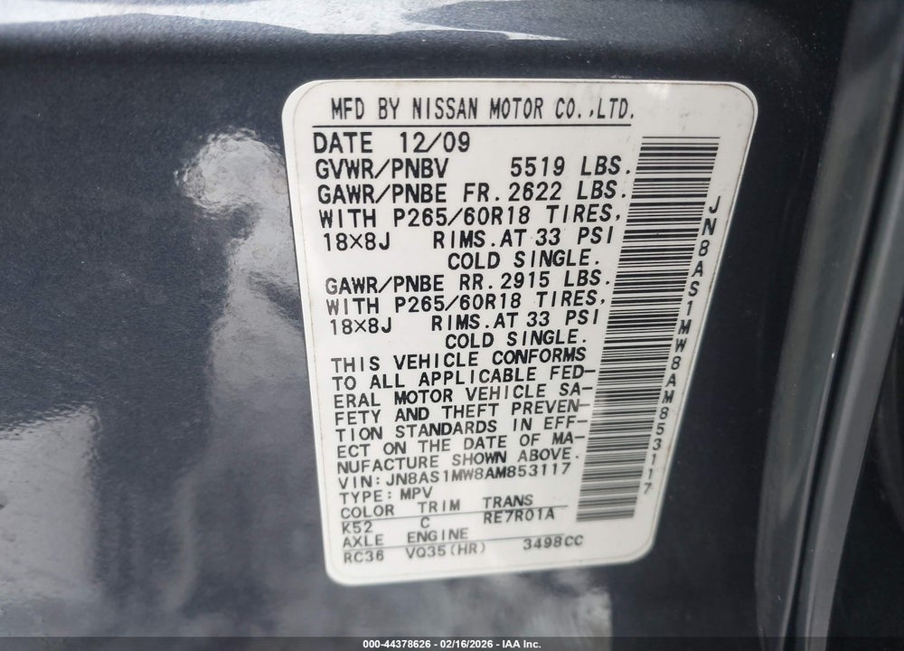 2010 INFINITI FX35 VIN: JN8AS1MW8AM853117