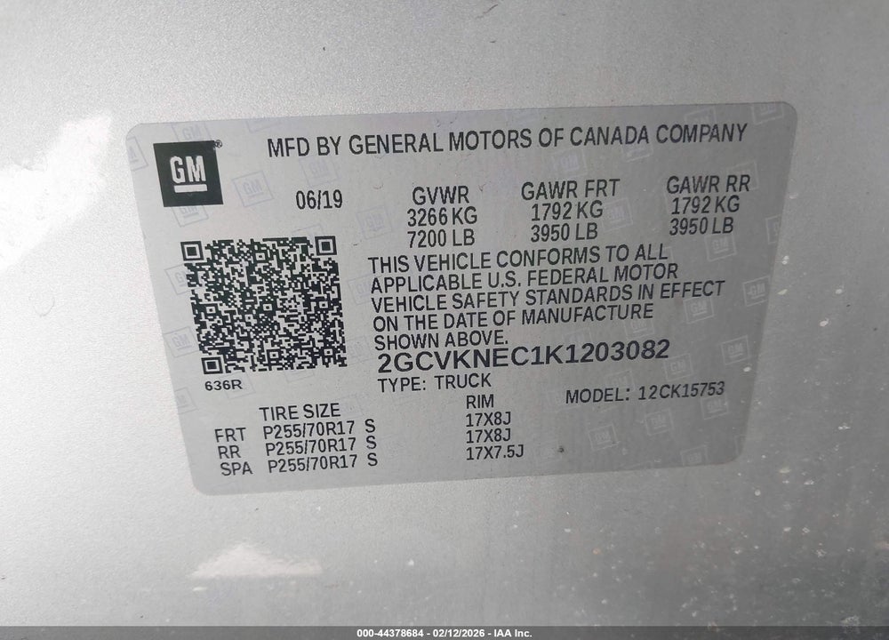 2019 CHEVROLET SILVERADO 1500 LD WT VIN: 2GCVKNEC1K1203082
