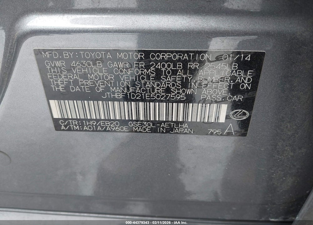 2014 LEXUS IS 250 VIN: JTHBF1D21E5027595