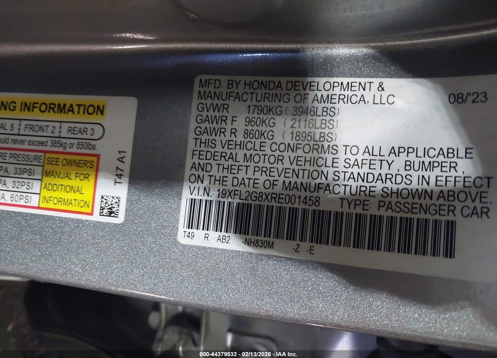 2024 HONDA CIVIC SPORT VIN: 19XFL2G8XRE001458