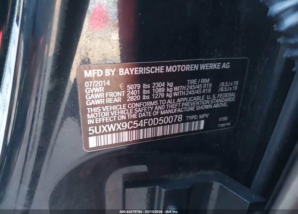 2015 BMW X3 XDRIVE28I VIN: 5UXWX9C54F0D50078