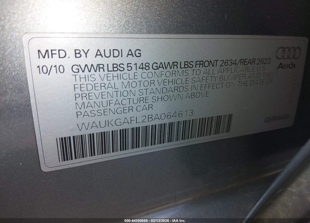 2011 AUDI S4 3.0 PREMIUM PLUS VIN: WAUKGAFL2BA064613