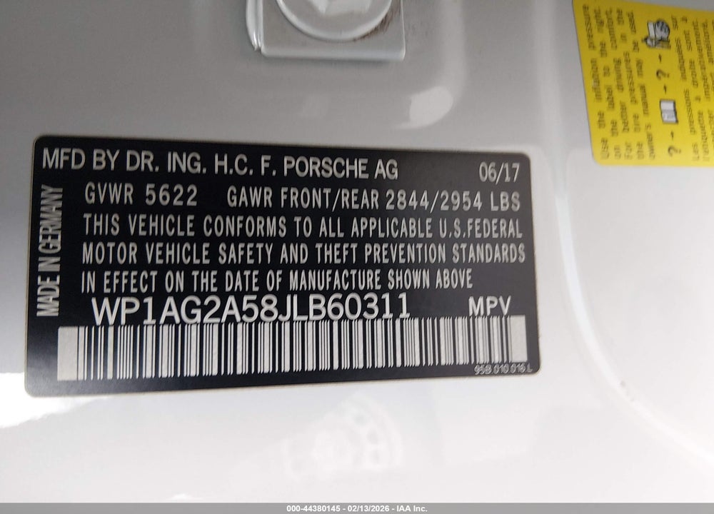 2018 PORSCHE MACAN GTS VIN: WP1AG2A58JLB60311