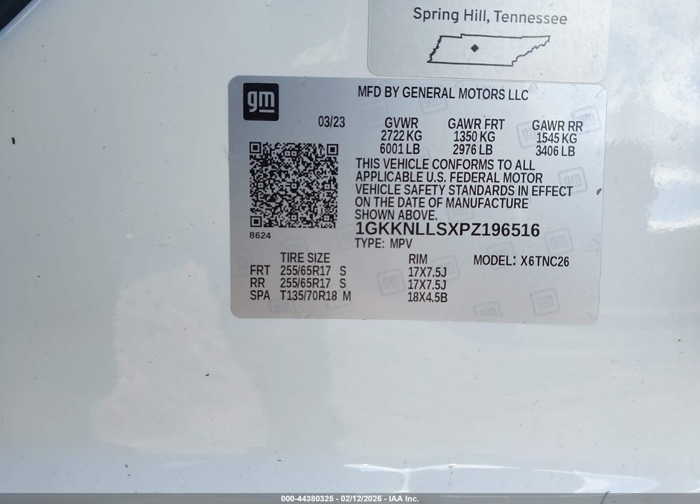 2023 GMC ACADIA AWD AT4 VIN: 1GKKNLLSXPZ196516