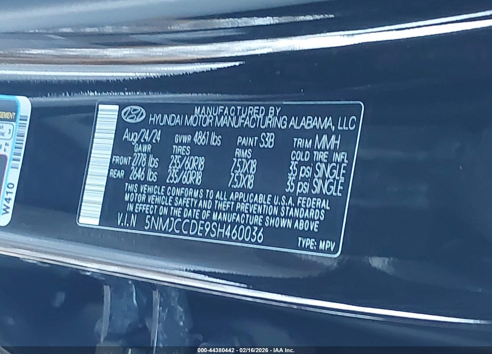 2025 HYUNDAI TUCSON SEL CONVENIENCE VIN: 5NMJCCDE9SH460036
