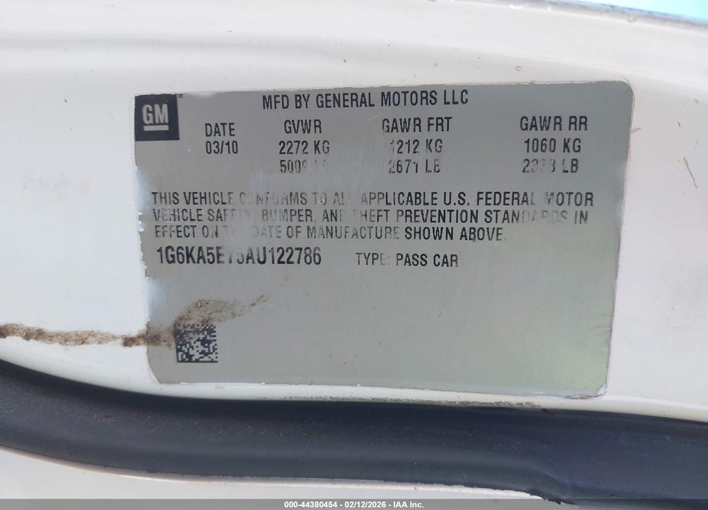 2010 CADILLAC DTS STANDARD VIN: 1G6KA5EY5AU122786