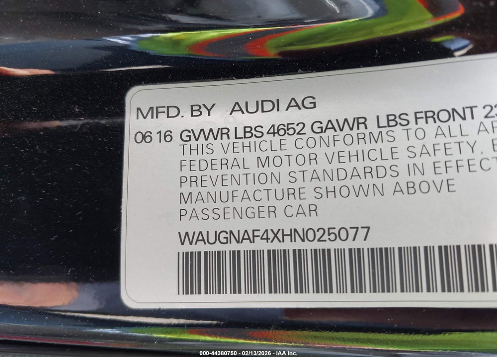 2017 AUDI A4 2.0T PREMIUM VIN: WAUGNAF4XHN025077