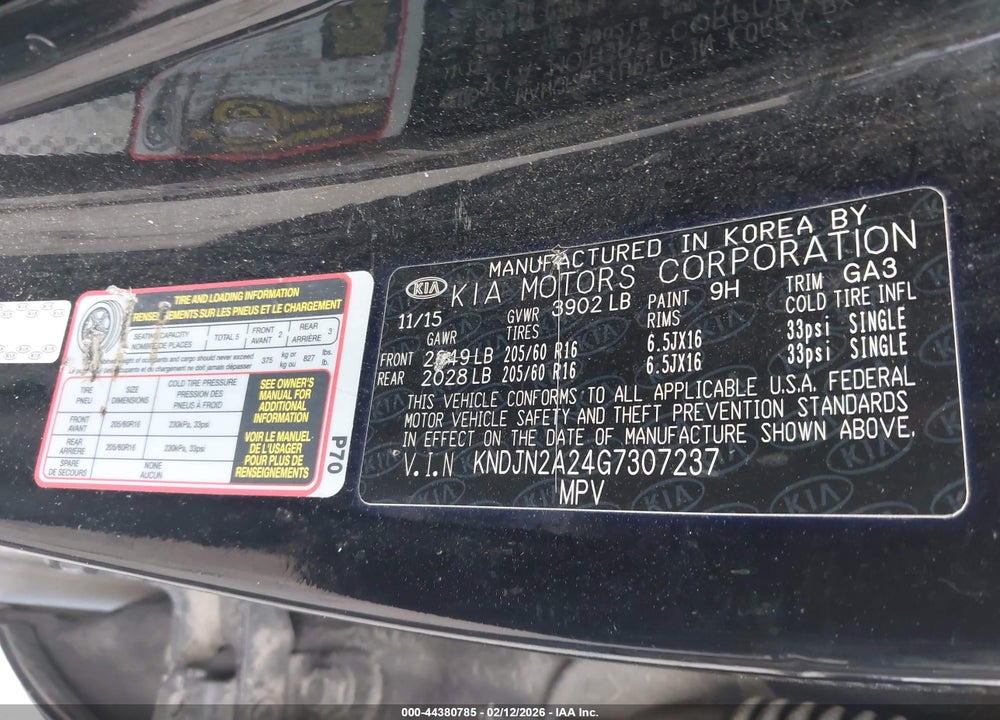 2016 KIA SOUL VIN: KNDJN2A24G7307237