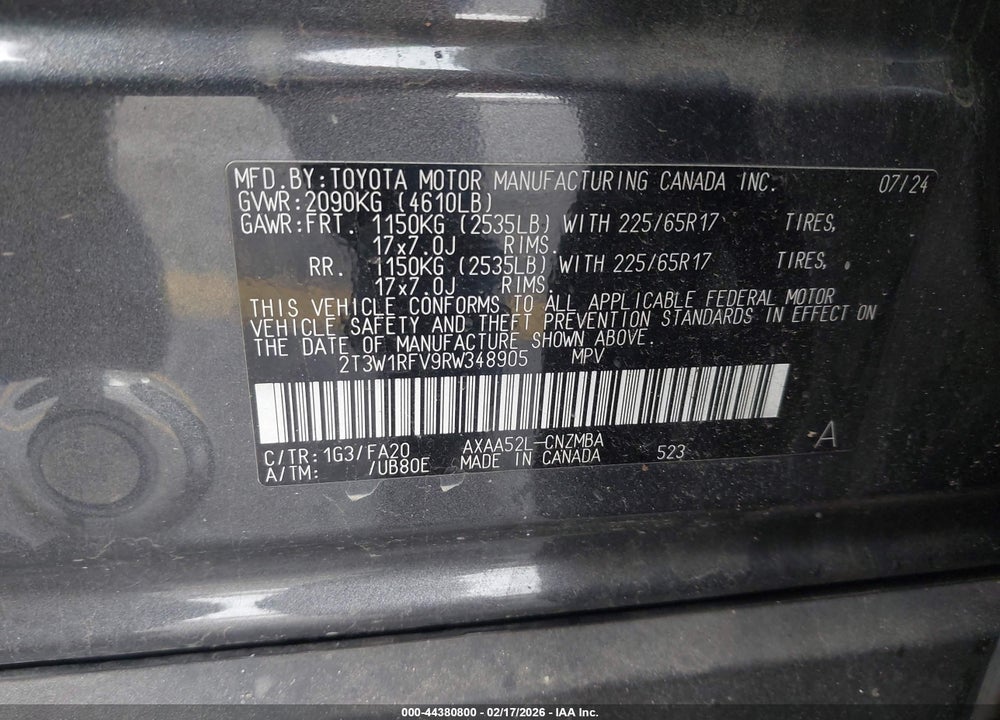 2024 TOYOTA RAV4 XLE VIN: 2T3W1RFV9RW348905
