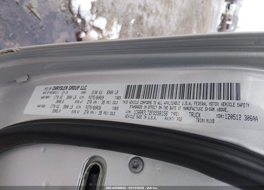 2015 RAM 1500 BIG HORN VIN: 1C6RR7LT2FS558156