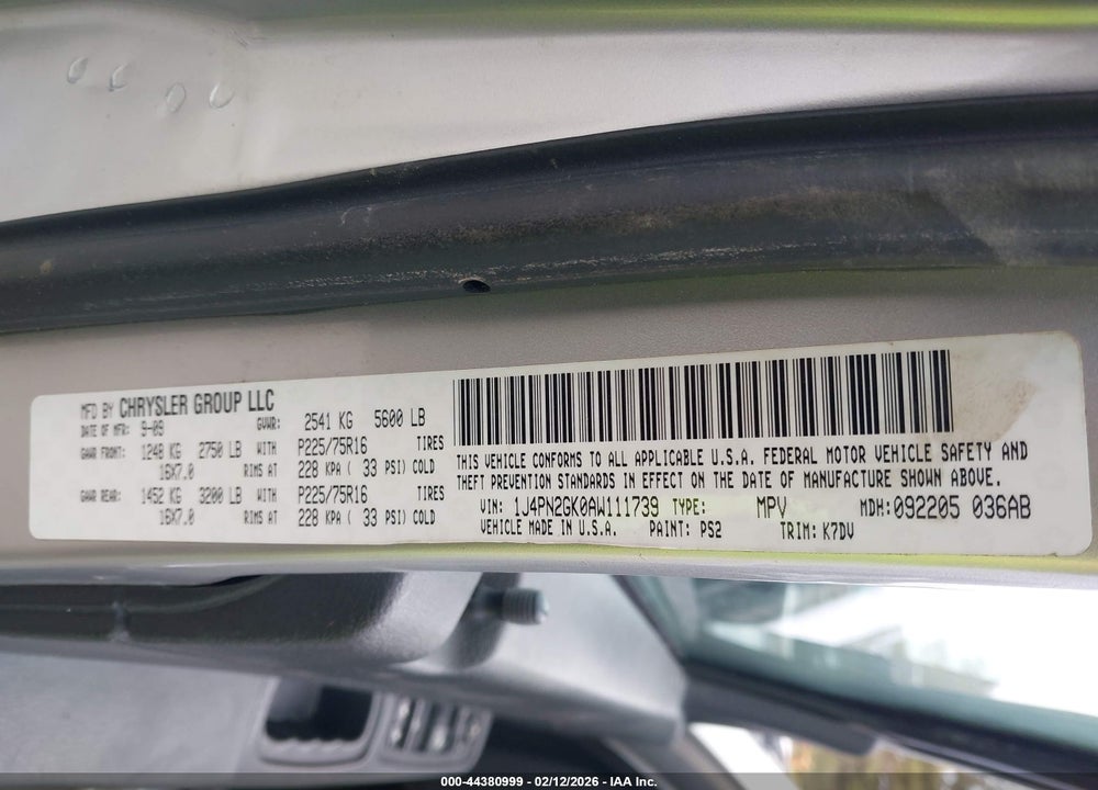 2010 JEEP LIBERTY SPORT VIN: 1J4PN2GK0AW111739