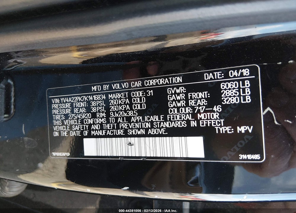 2019 VOLVO XC90 T6 MOMENTUM VIN: YV4A22PK7K1416834