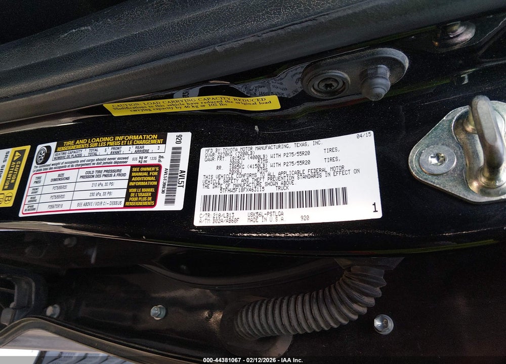 2015 TOYOTA TUNDRA LIMITED 5.7L V8 VIN: 5TFHW5F18FX463115
