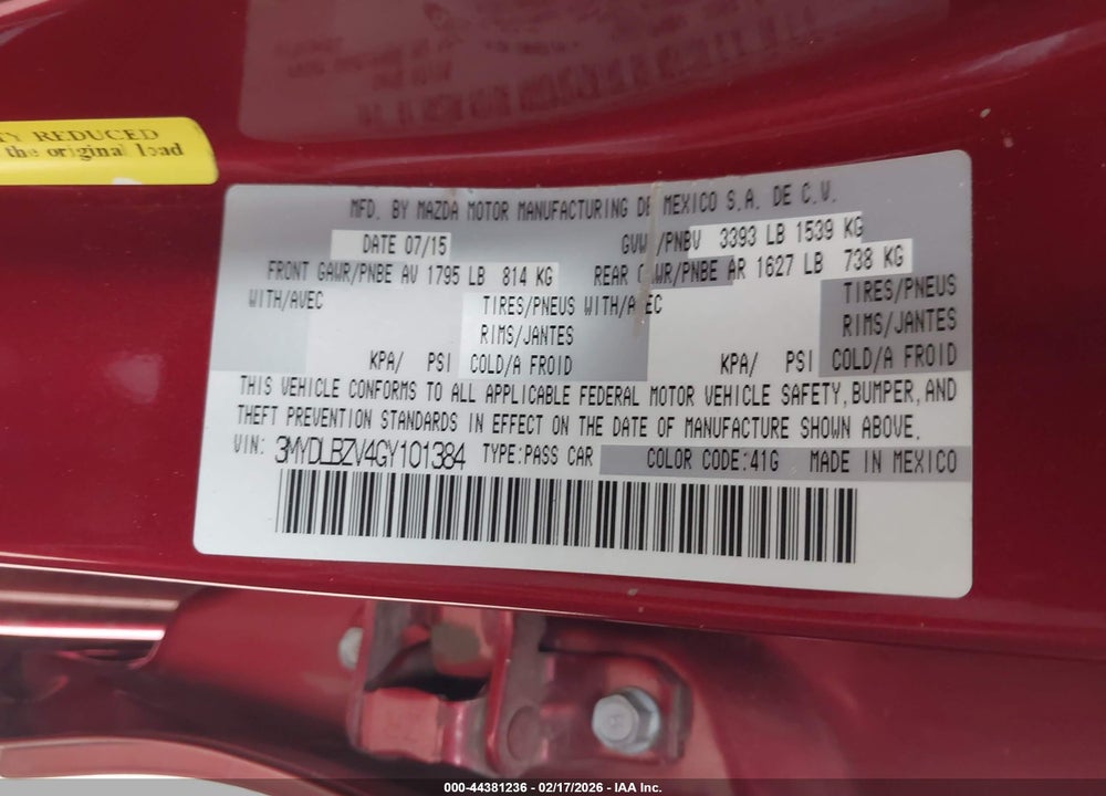 2016 SCION IA VIN: 3MYDLBZV4GY101384