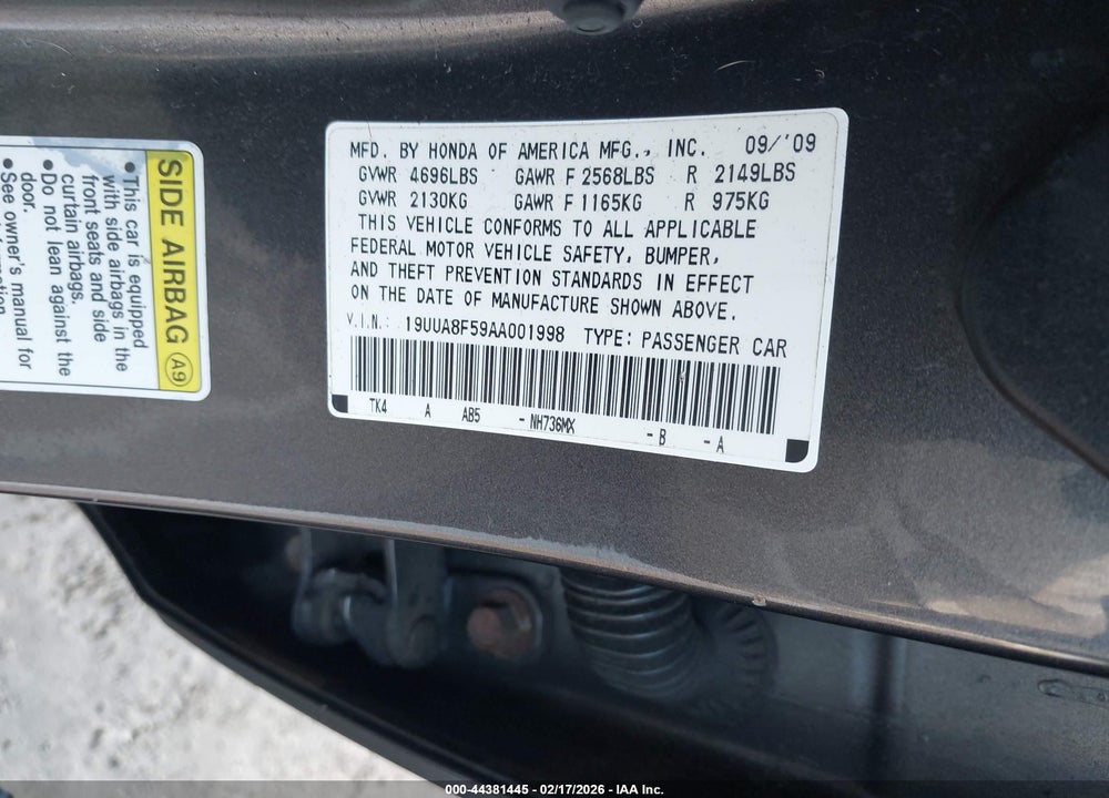 2010 ACURA TL 3.5 VIN: 19UUA8F59AA001998