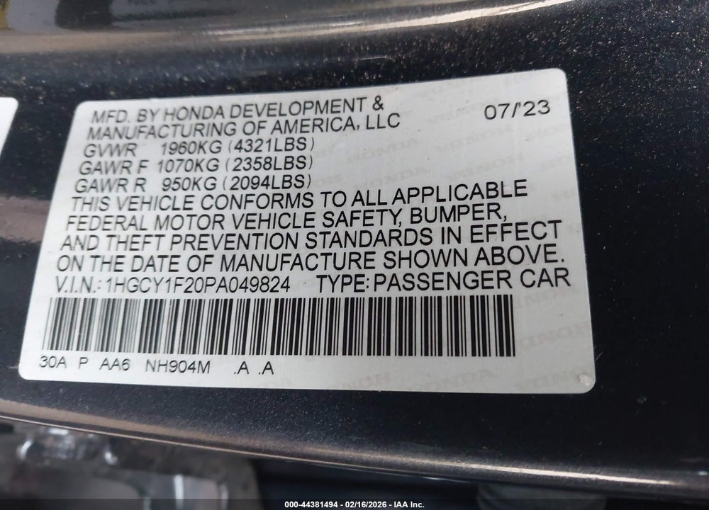 2023 HONDA ACCORD LX VIN: 1HGCY1F20PA049824
