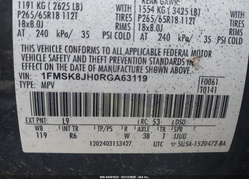 2024 FORD EXPLORER TIMBERLINE VIN: 1FMSK8JH0RGA63119