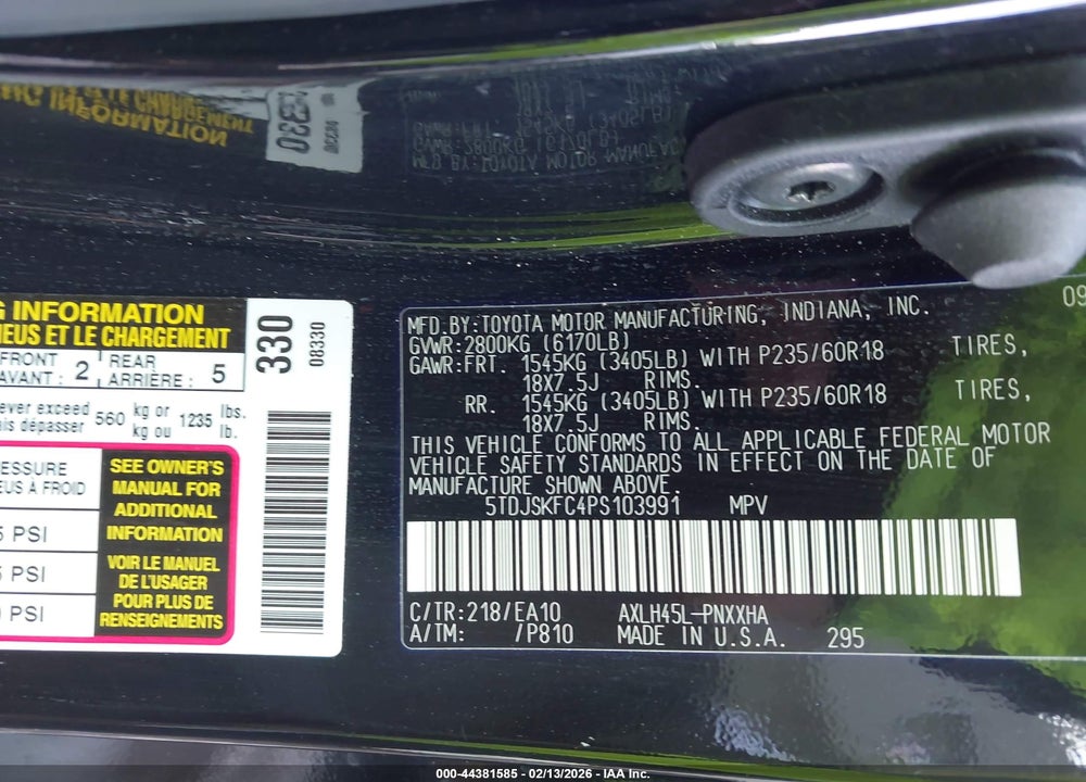 2023 TOYOTA SIENNA XLE VIN: 5TDJSKFC4PS103991