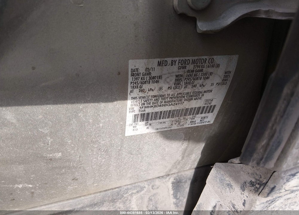 2011 FORD EXPLORER XLT VIN: 1FMHK8D85BGA24117