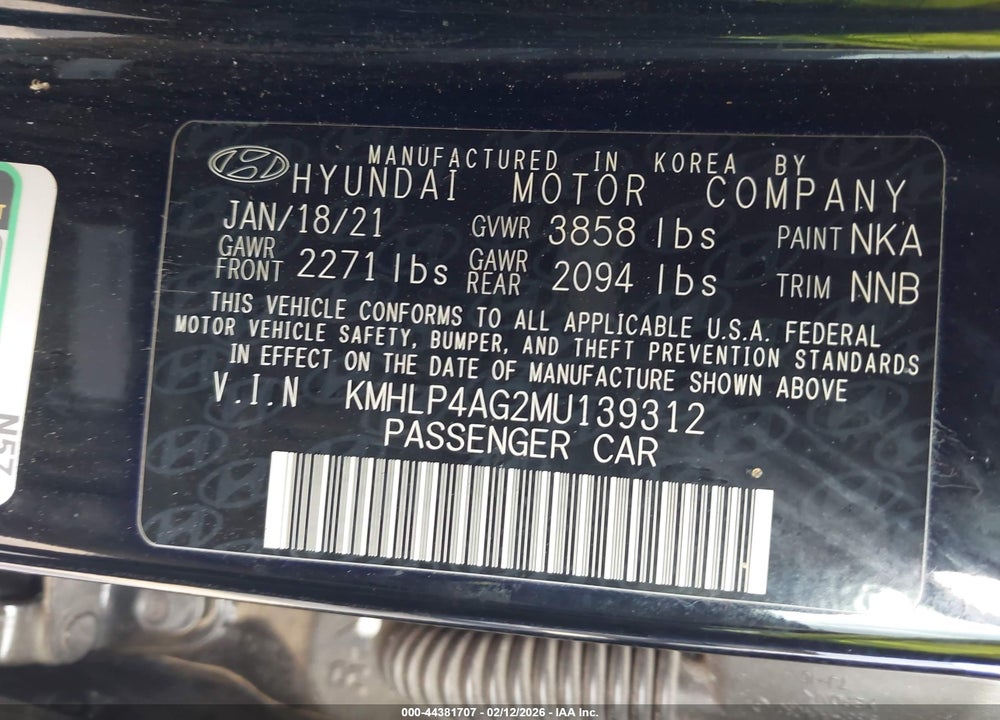 2021 HYUNDAI ELANTRA LIMITED VIN: KMHLP4AG2MU139312