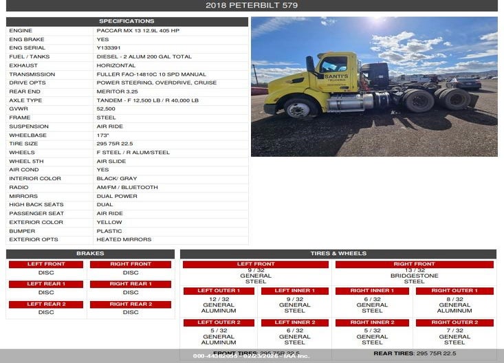 2018 PETERBILT 579 VIN: 1XPBDP9X7JD439694