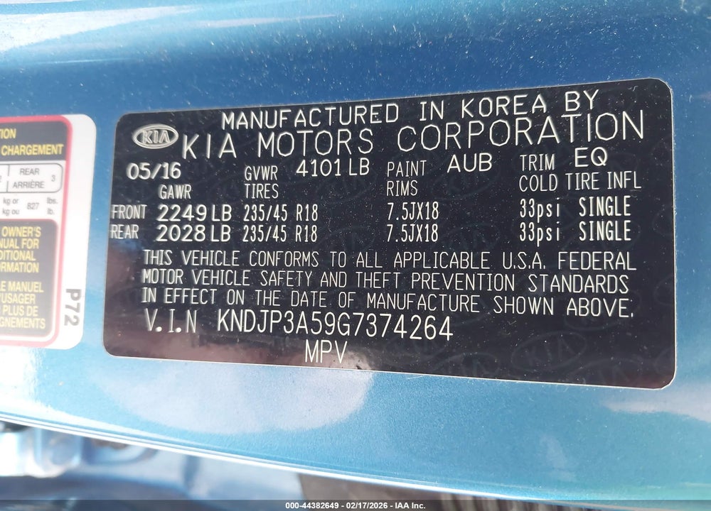 2016 KIA SOUL + VIN: KNDJP3A59G7374264