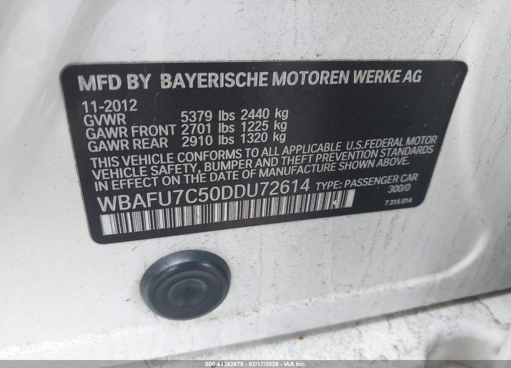 2013 BMW 535I XDRIVE VIN: WBAFU7C50DDU72614