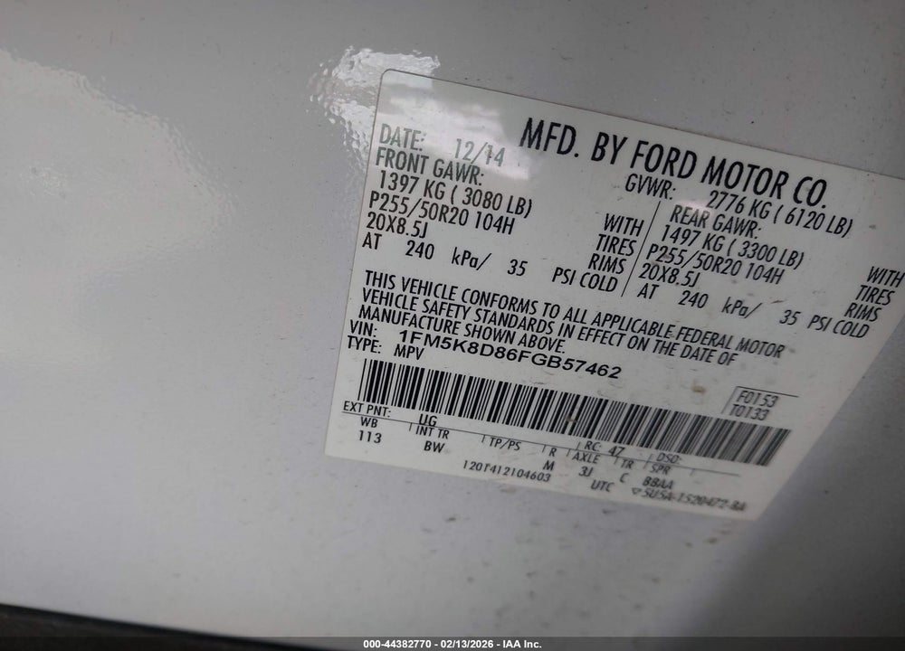 2015 FORD EXPLORER XLT VIN: 1FM5K8D86FGB57462