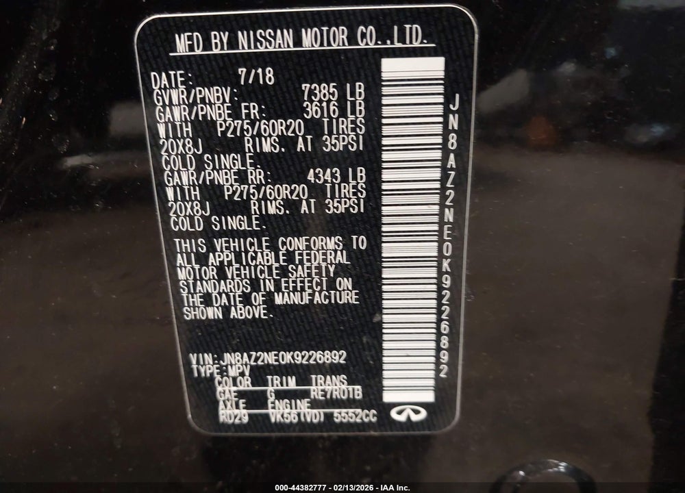 2019 INFINITI QX80 LUXE VIN: JN8AZ2NE0K9226892