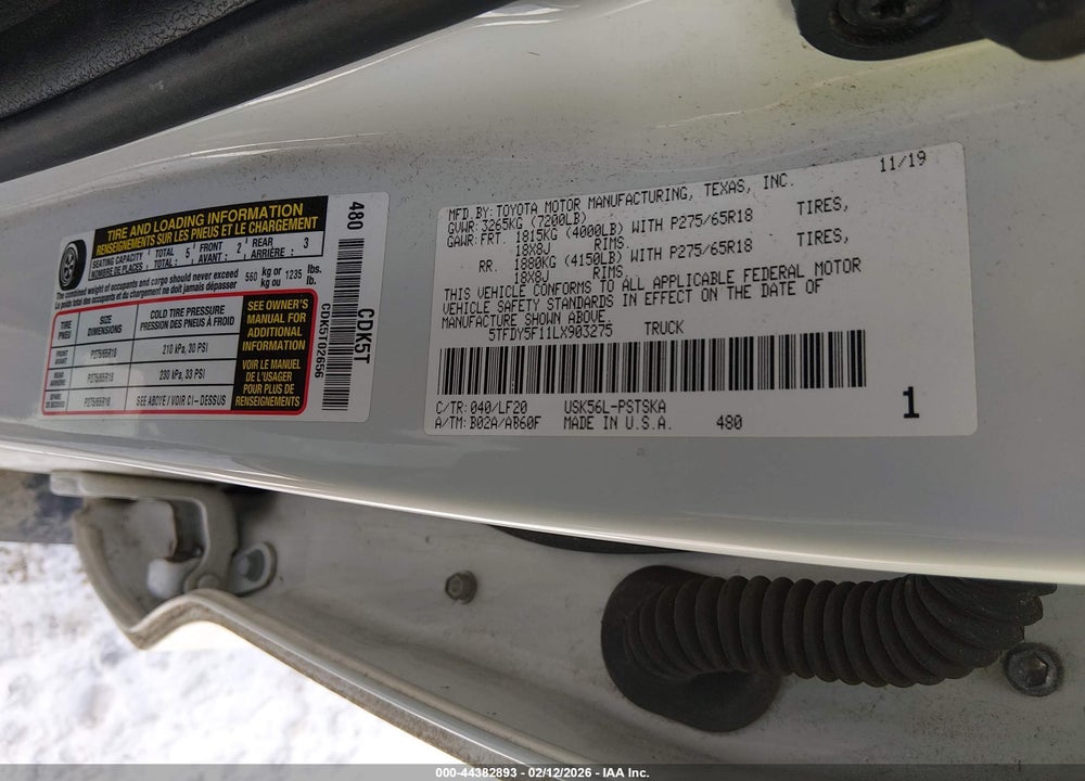 2020 TOYOTA TUNDRA TRD PRO VIN: 5TFDY5F11LX903275
