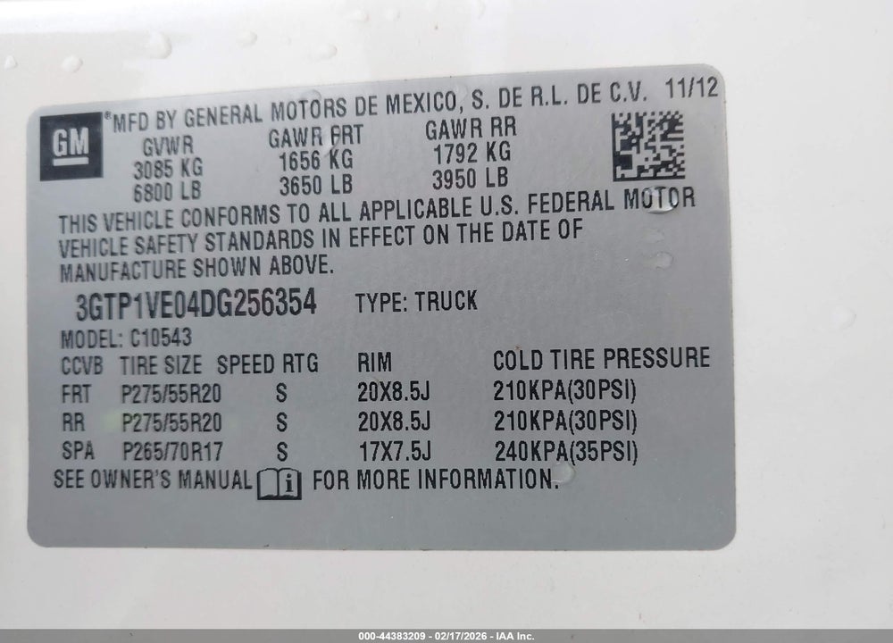 2013 GMC SIERRA 1500 SLE VIN: 3GTP1VE04DG256354