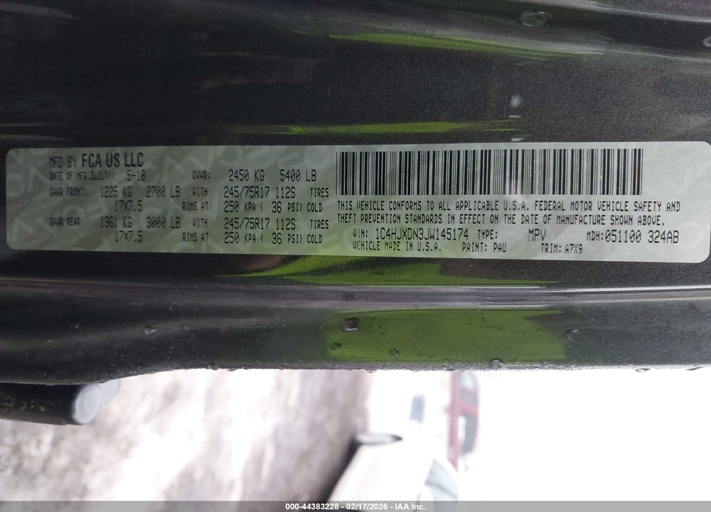 2018 JEEP WRANGLER UNLIMITED SPORT S 4X4 VIN: 1C4HJXDN3JW145174