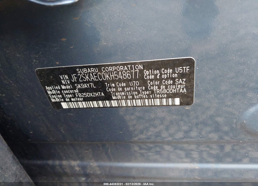 2019 SUBARU FORESTER PREMIUM VIN: JF2SKAEC0KH548677