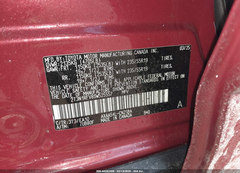 2025 TOYOTA RAV4 LIMITED VIN: 2T3N1RFV8SW525557
