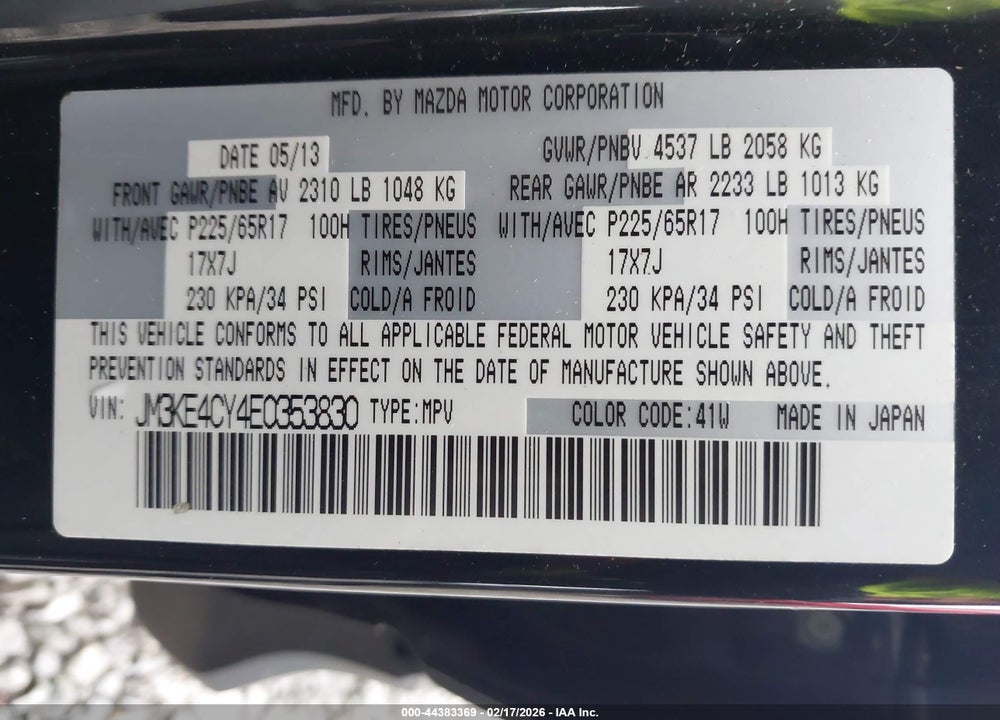 2014 MAZDA CX-5 TOURING VIN: JM3KE4CY4E0353830